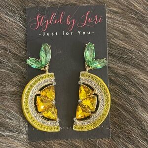 Yellow and Green Lemon Crystal Earrings